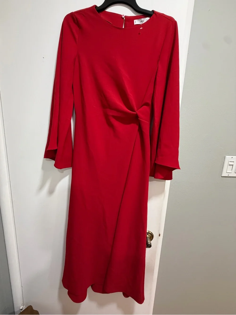 NWT Mango Red Side Twist Bell Sleeve Midi Dress Size 6 - Picture 3 of 8